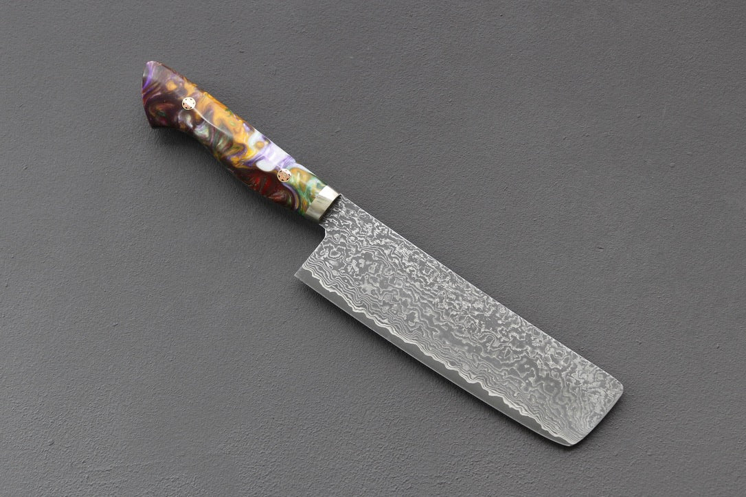 Shigeki Tanaka R2 Damascus Nakiri 170mm w/Custom Western Acrylic - Thecooksedges