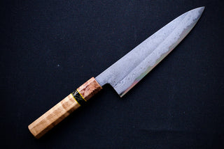 Yoshikazu Tanaka White#1 Damascus Gyuto 210mm w/Curly Maple Handle - Thecooksedges