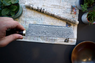 Shigeki Tanaka R2 Damascus Nakiri 170mm Western Ironwood - Thecooksedges