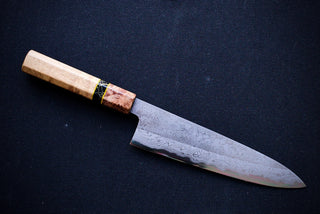 Yoshikazu Tanaka White#1 Damascus Gyuto 210mm w/Curly Maple Handle - Thecooksedges