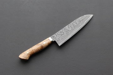 Shigeki Tanaka R2 Damascus Santoku w/Custom Western Birch Handle - Thecooksedges