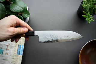 Nakagawa x Myojin Blue #1 Damascus Santoku 180mm - Thecooksedges