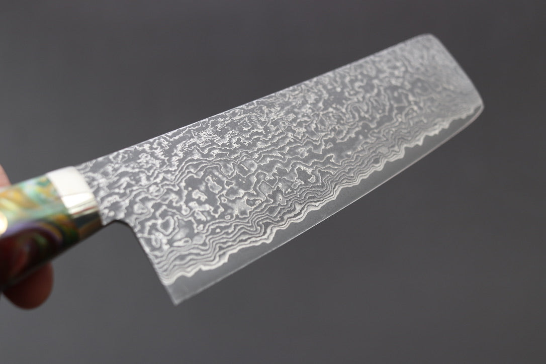 Shigeki Tanaka R2 Damascus Nakiri 170mm w/Custom Western Acrylic - Thecooksedges