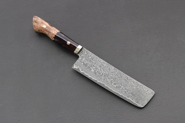 Shigeki Tanaka R2 Damascus Nakiri 170mm w/Custom Western Acrylic/Birch Handle - Thecooksedges