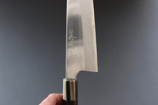 Mazaki Migaki Gyuto 240mm w/Ebony and White Buffalo Horn Handle - Thecooksedges