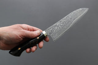 Shigeki Tanaka R2 Damascus Santoku w/Custom Western Black Acrylic Handle - Thecooksedges