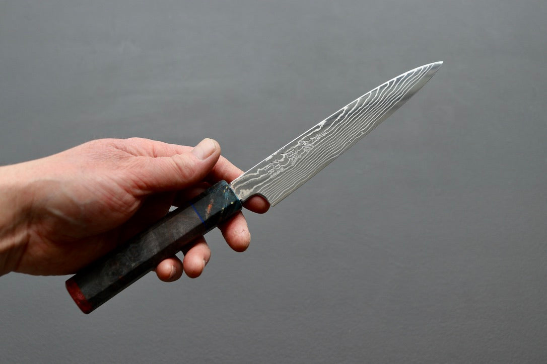 Sukenari ZDP189 Damascus petty 165mm w/Custom Handle - Thecooksedges