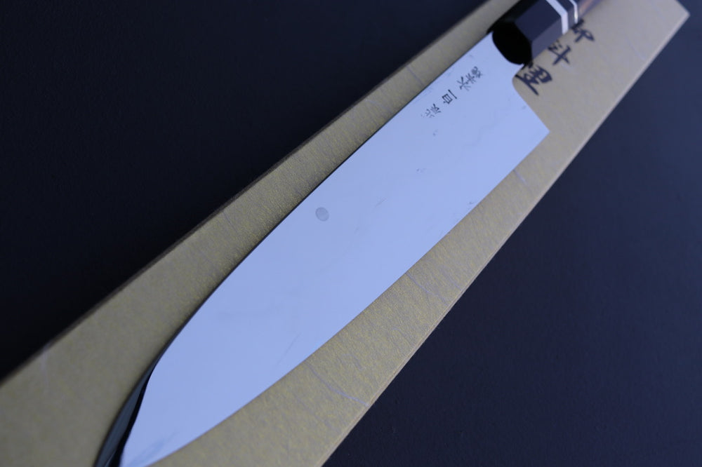 Yoshikazu Ikeda White#1 Mirror Finished Namiukashi/Fujisan/Moon Mizu Honyaki Gyuto 240mm - Thecooksedges
