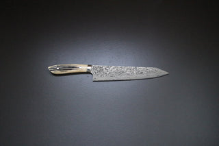 Takeshi Saji R2 Damascus Staghorn Handle Kiritsuke 240mm - Thecooksedges