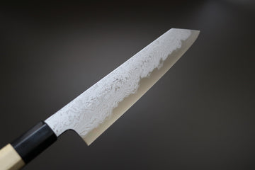 Sakai Kikumori x Yoshikazu Tanaka Blue Damascus Kiritsuke 210mm - Thecooksedges