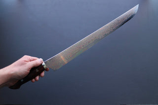 Nigara Hamono Rainbow Damascus Sakimaru Sujihiki 450mm - Thecooksedges