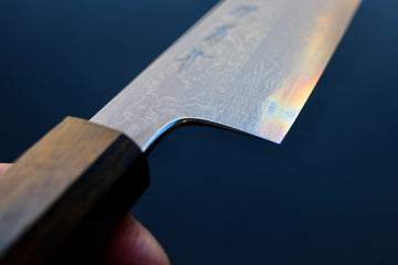 Yoshikazu Tanaka Blue1 Damascus Kiritsuke 210mm w/Black Oak Handle - Thecooksedges