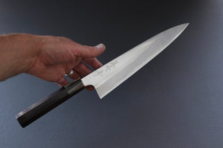 Mazaki Migaki Gyuto 240mm w/Ebony and White Buffalo Horn Handle - Thecooksedges