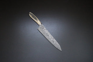 Takeshi Saji R2 Damascus Staghorn Handle Kiritsuke 240mm - Thecooksedges