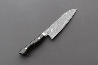 Shigeki Tanaka R2 Damascus Santoku w/Custom Western Black Acrylic Handle - Thecooksedges