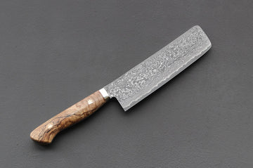Shigeki Tanaka R2 Damascus Nakiri 170mm w/Custom Western Birch - Thecooksedges