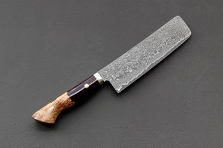 Shigeki Tanaka R2 Damascus Nakiri 170mm w/Custom Western Acrylic/Birch Handle - Thecooksedges