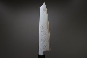 Sakai Kikumori Yoshikazu Tanaka Blue Damascus Kiritsuke Petty 135mm - Thecooksedges