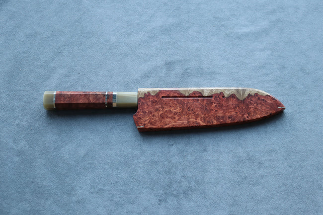Nigara Hamono SRS13 Anmon Damascus Santoku 180mm w/Karin Saya - Thecooksedges