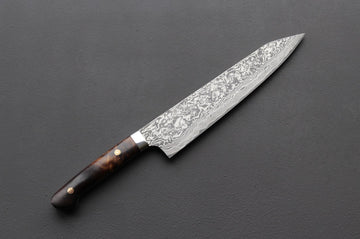 Takeshi Saji R2 Damascus Kiritsuke 240mm w/Ironwood Handle - Thecooksedges