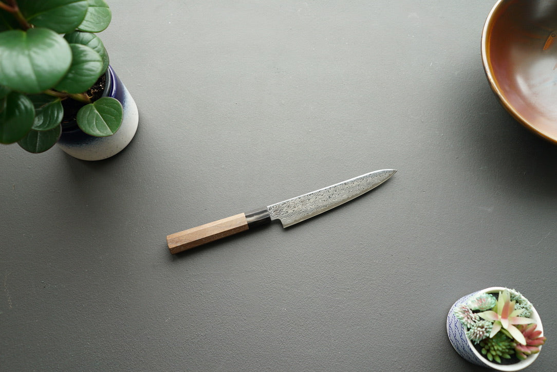 Hatsukokoro Sunaarashi Kurozome Damascus Petty 150mm - Thecooksedges
