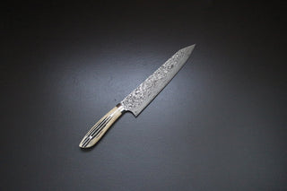 Takeshi Saji R2 Damascus Staghorn Handle Kiritsuke 240mm - Thecooksedges