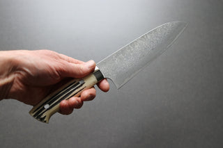 Takeshi Saji R2 Damascus Santoku 180mm Staghorn handle - Thecooksedges