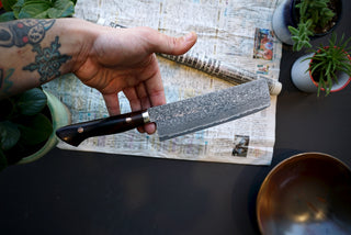Shigeki Tanaka R2 Damascus Nakiri 170mm Western Ironwood - Thecooksedges