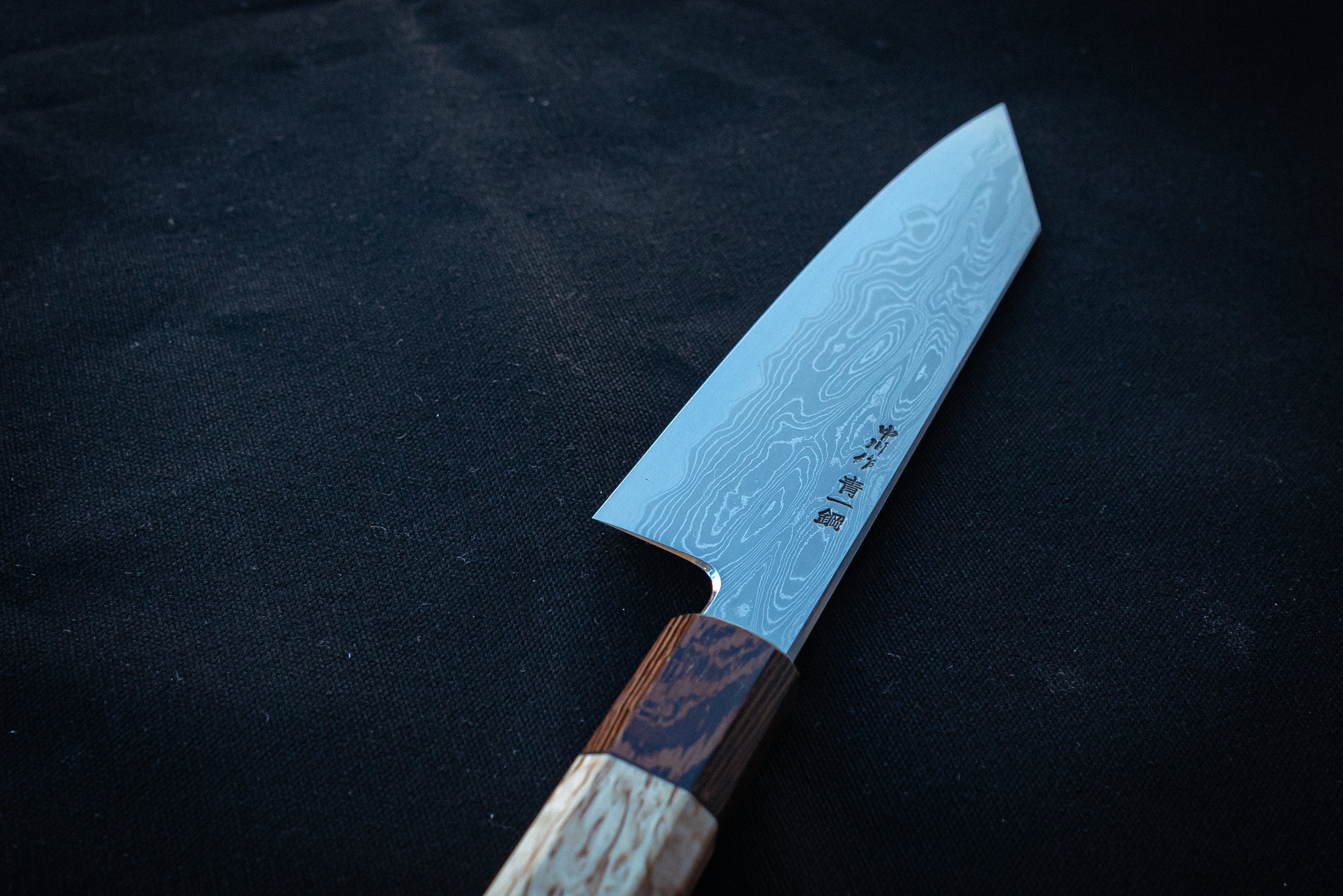 Nakagawa x Myojin Blue #1 Damascus Bunka 180mm w/ Custom Handle - Thecooksedges