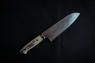 Takeshi Saji R2 Diamond Damascus Santoku 180mm - Thecooksedges